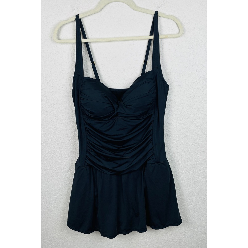 Rose Marie Reid Swimsuit Women's XL Black One Piece Skirted Beachy Resort Cruise